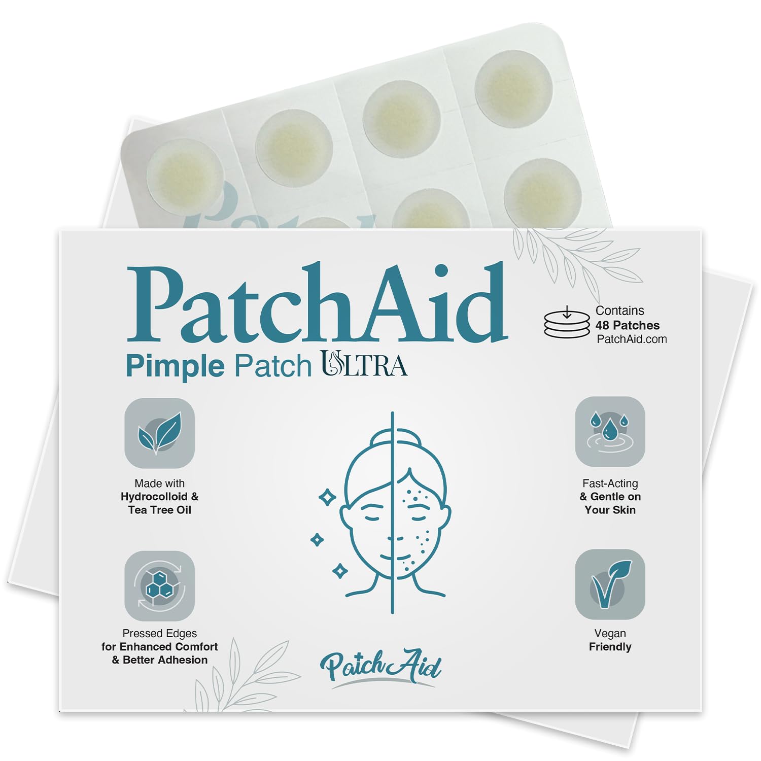 PatchAid Pimple Patch Ultra – 48 Invisible Hydrocolloid Patches with Tapered Edges